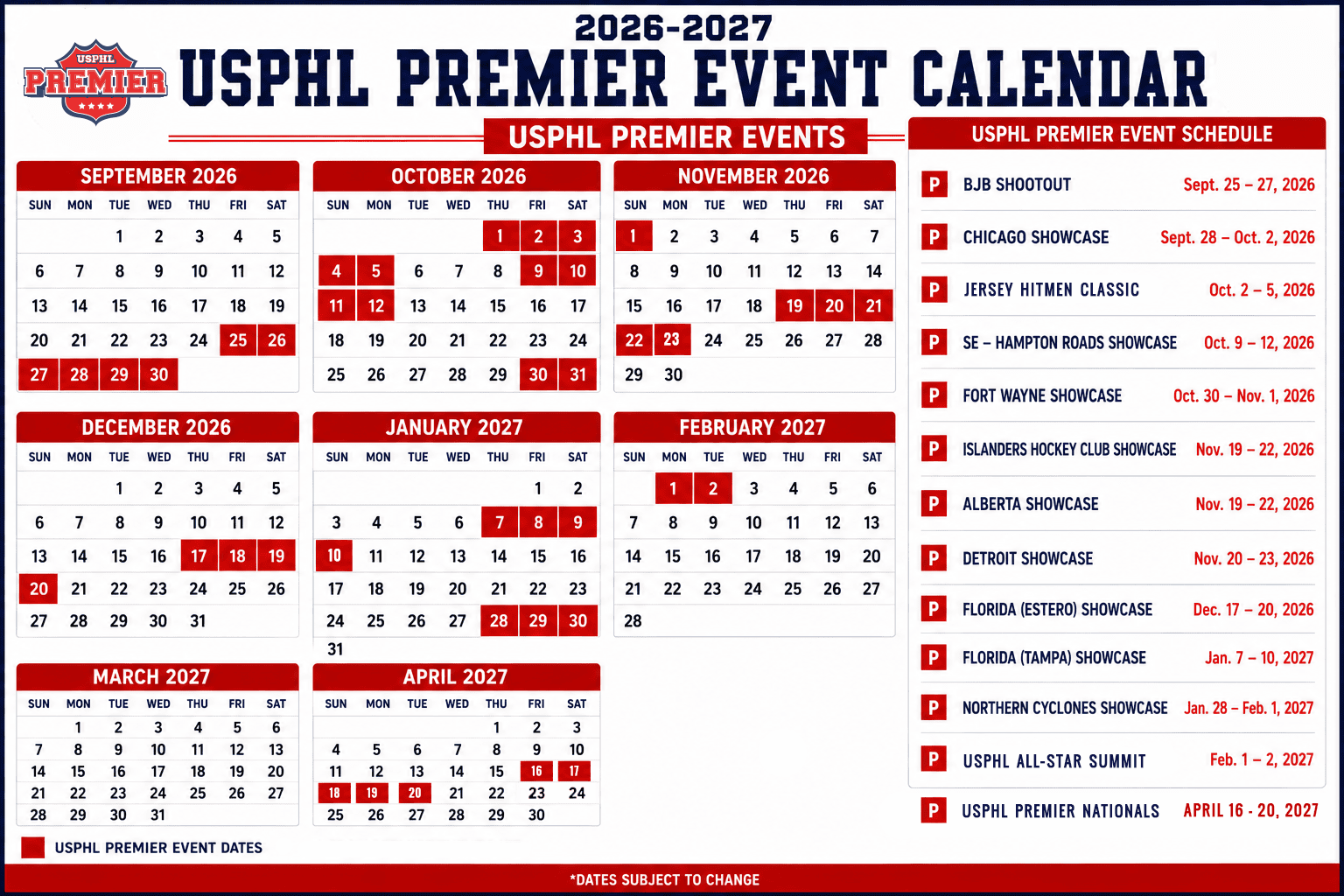 Premier 2026-27 Events Calendar