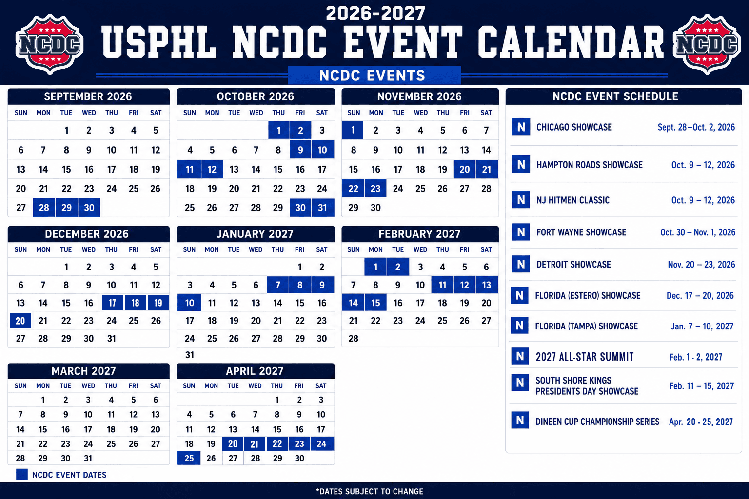 NCDC 2026-27 Events Calendar