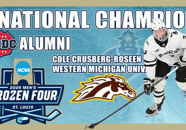 Former Islanders Hockey Club NCDC Defenseman Cole Crusberg-Roseen Helps WMU Win National Championship
